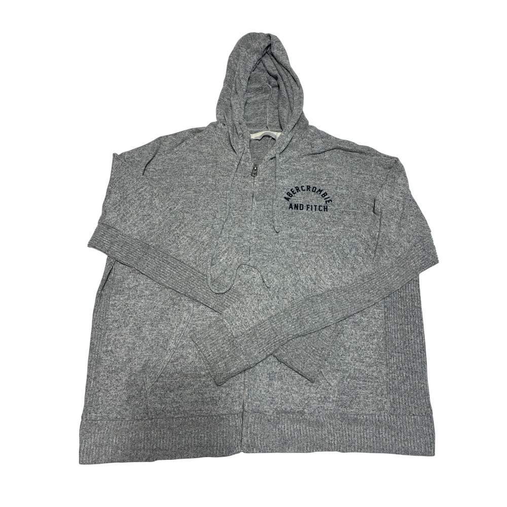 Abercrombie & Fitch Womens Gray Full Zip Hoodie Logo Fleece Sweatshirt Large